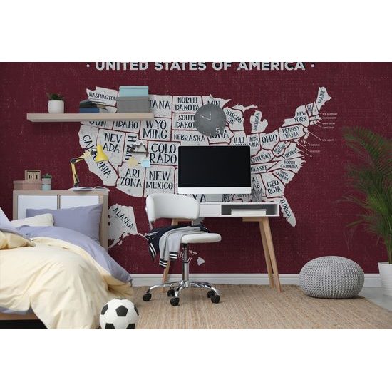 Tapeta moderná mapa USA s bordovým pozadím