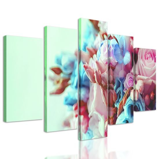 5-dielny obraz kytica ruží v pastelových farbách