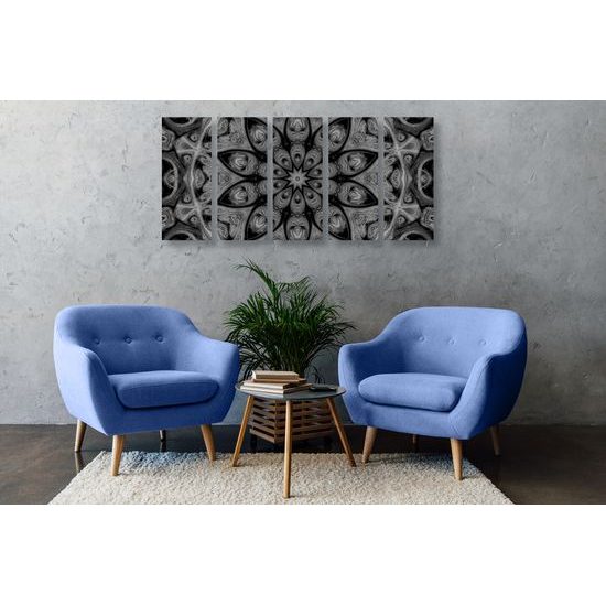 5-dielny obraz jemná mandala v čiernobielom prevedení