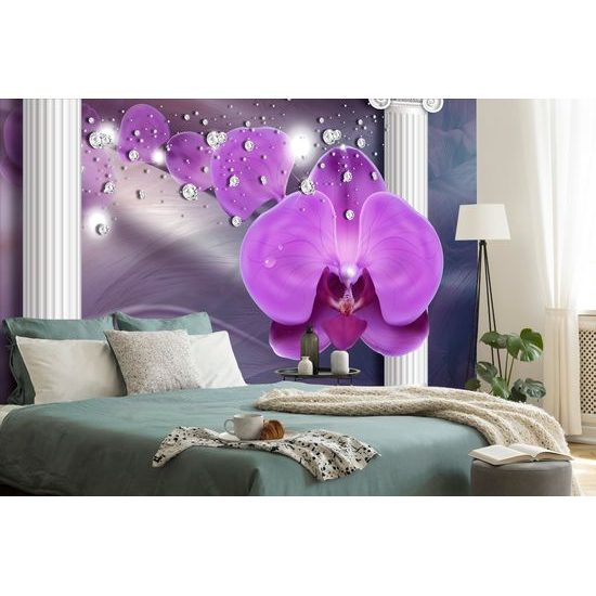 Samolepiaca tapeta kvety orchidey so starovekými stĺpmi