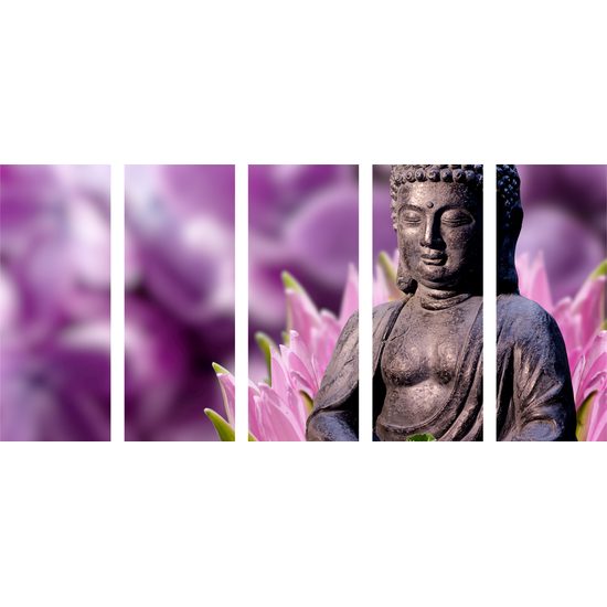 5-dielny obraz Budha meditujúci v kvetinovej záhrade