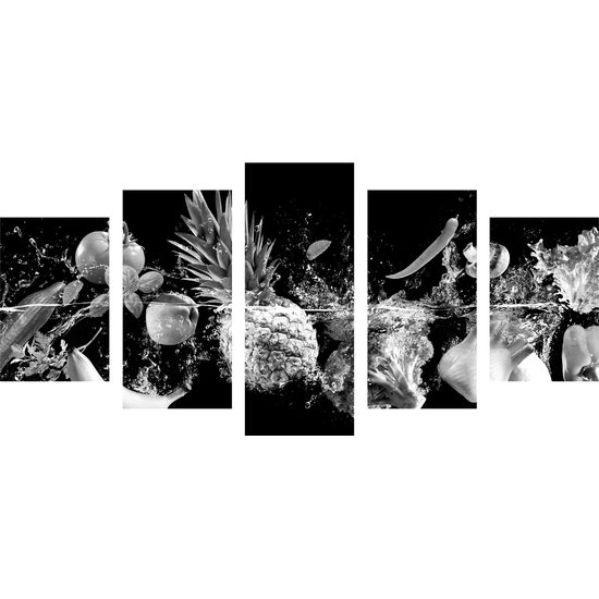 5-dielny obraz čiernobiele ovocie vo vode