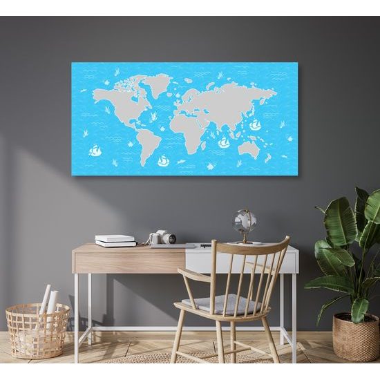 Obraz na korku mapa sveta s motívom mora
