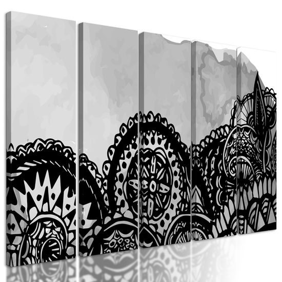 5-dielny obraz zaujímavá čiernobiela Mandala