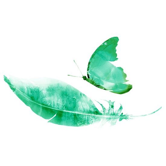 Tapeta zelený motýľ s pierkom
