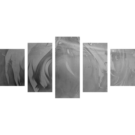 5-dielny obraz abstraktné znázornenie prírody v čiernobielom prevedení