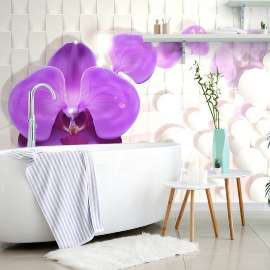 Tapeta fialová orchidea s abstraktným pozadím