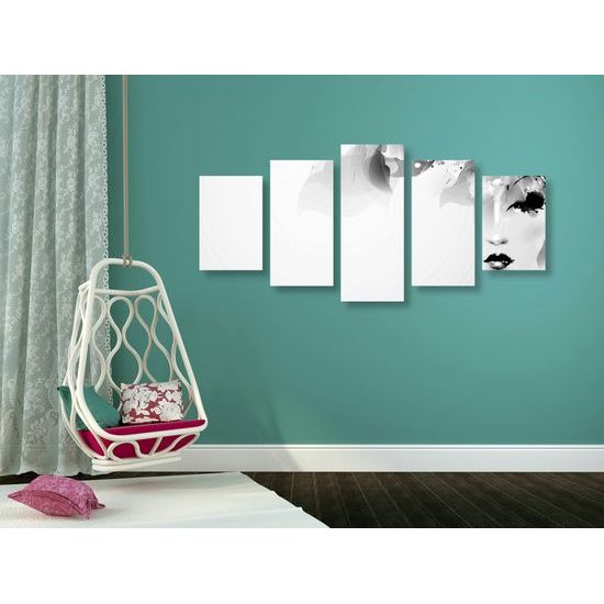 5-dielny obraz ženská nežnosť v čiernobielom prevedení