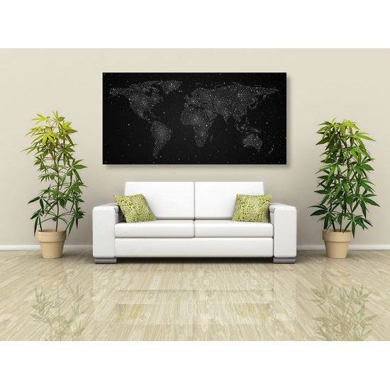 Obraz mapa sveta na nočnej oblohe v čiernobielom prevedení