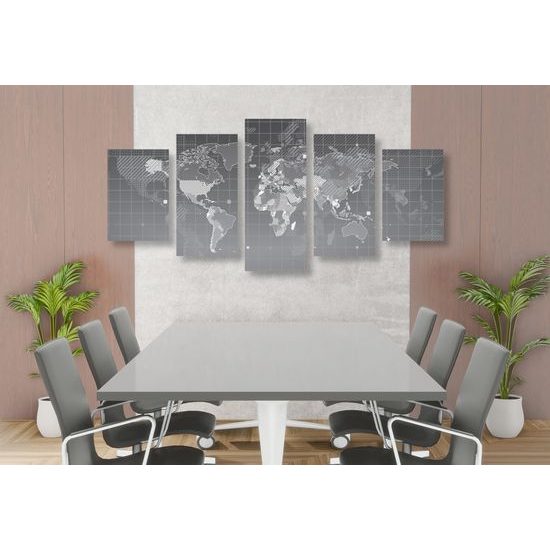 5-dielny obraz mapa sveta v modernom prevedení