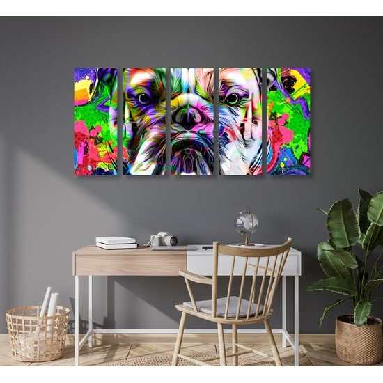 5-dielny obraz buldog v pop art prevedení