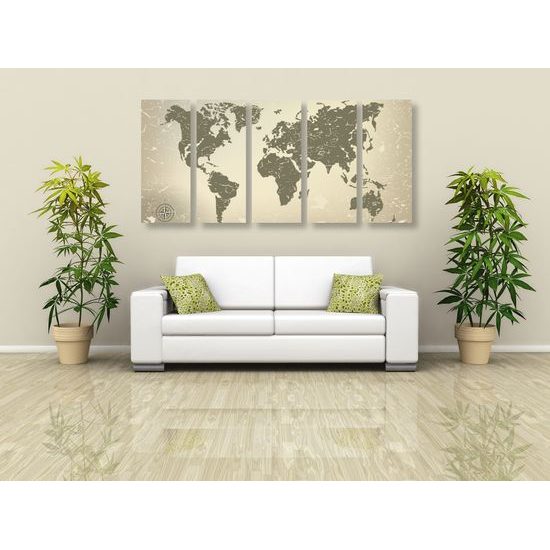 5-dielny obraz vintage mapa