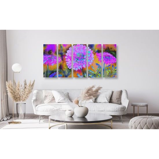 5-dielny obraz neobyčajné fialové kvetiny