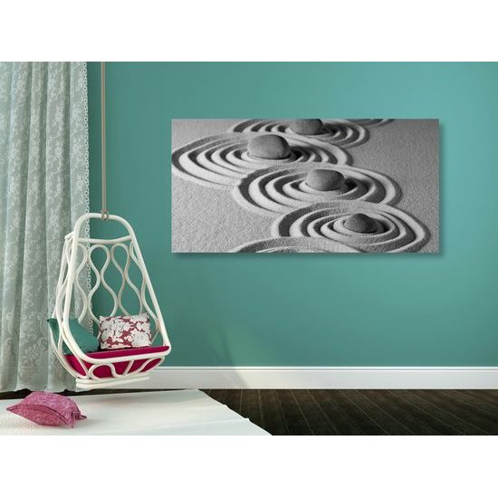 Obraz plážové zátišie s Zen kameňmi v čiernobielom prevedení