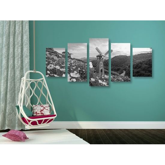 5-dielny obraz kúzelná krajina v čiernobielom prevedení