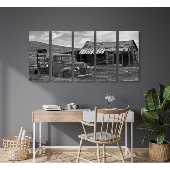 5-dielny obraz opustený vidiek v čiernobielom prevedení