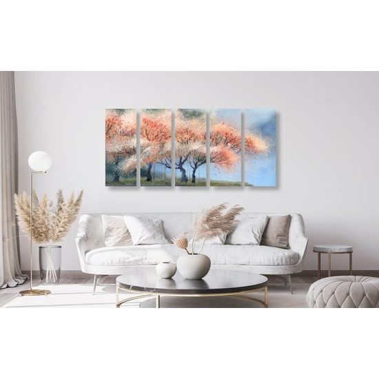 5-dielny obraz nádherné kvitnúce stromy
