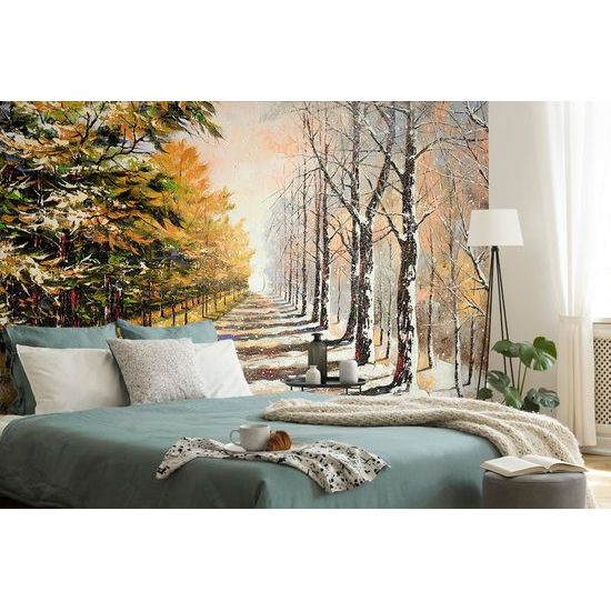 Tapeta alej stromov na prelome ročných období