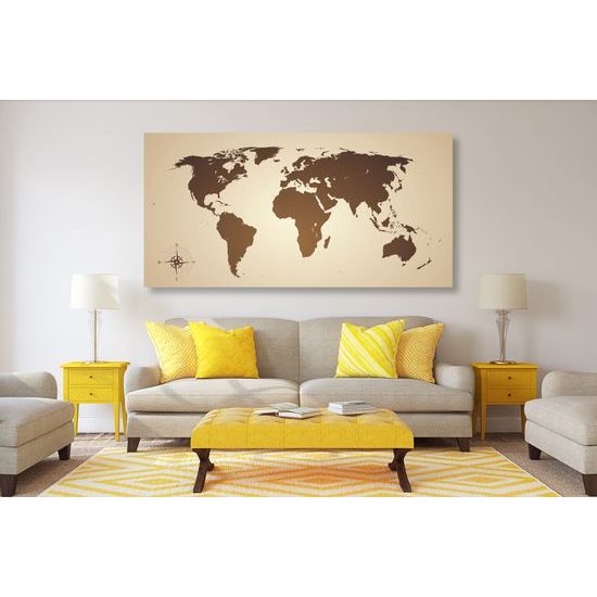 Obraz moderná mapa sveta v sépiovom prevedení