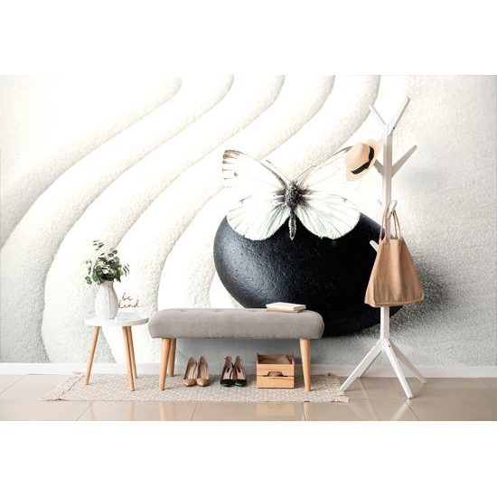 Samolepiaca fototapeta harmónia motýľa so zen kameňom