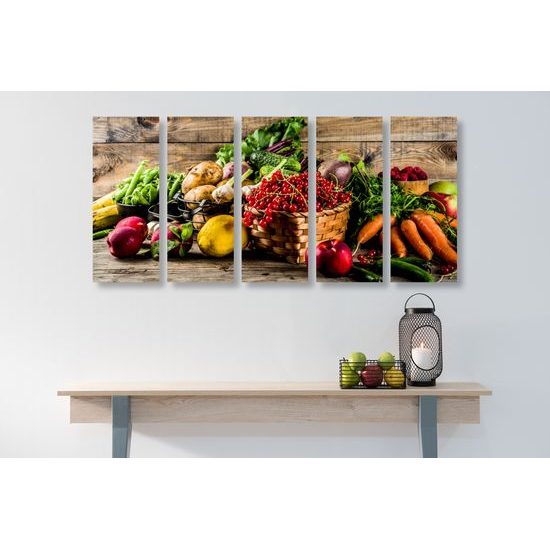 5-dielny obraz zmes čerstvého ovocia a zeleniny