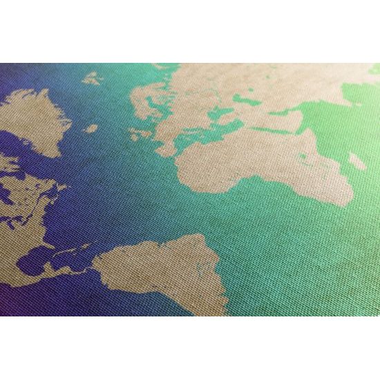 Obraz mapa sveta s dúhovým pozadím