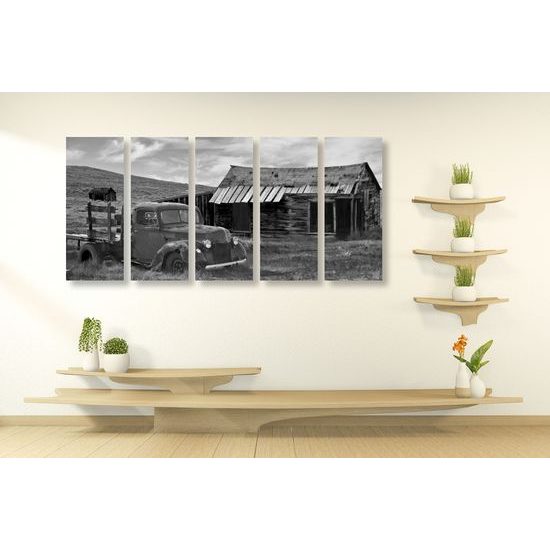 5-dielny obraz opustený vidiek v čiernobielom prevedení