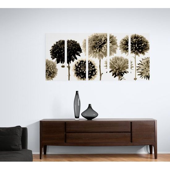 5-dielny obraz nádherné dálie v sépiovom prevedení