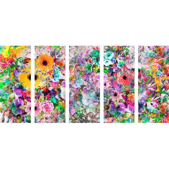 5-dielny obraz kvety v žiarivých farbách