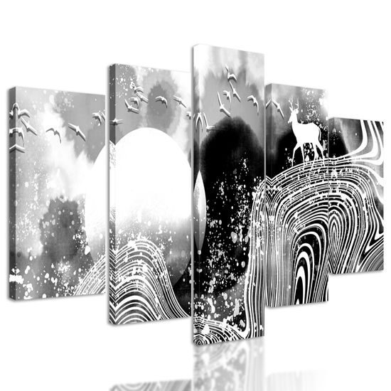5-dielny obraz abstrakcia prírody v čiernobielom prevedení