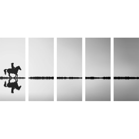 5-dielny obraz jazda za západom slnka v čiernobielom prevedení