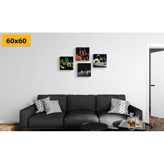 Set obrazov chutné ovocie na čiernom pozadí