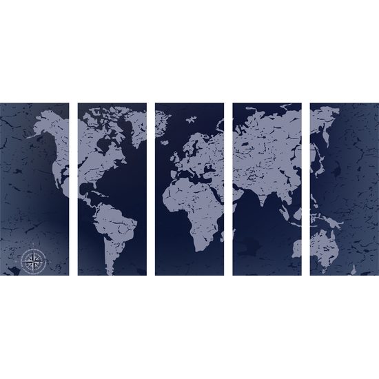 5-dielny obraz vintage mapa v modrom prevedení