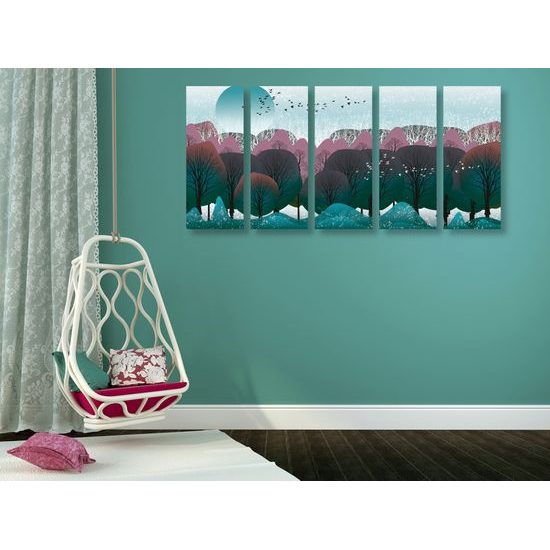 5-dielny obraz zimná krajina