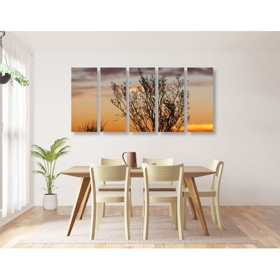 5-dielny obraz bylinky pri západe slnka