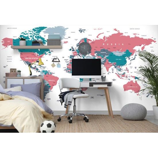 Samolepiaca tapeta mapa v pútavom pastelovom prevedení