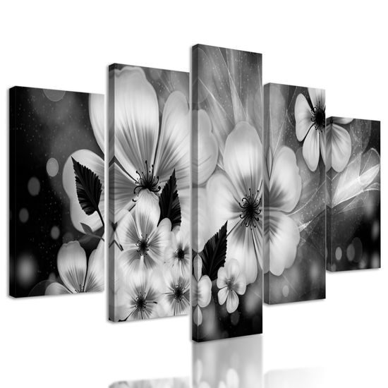 5-dielny obraz čiernobiele kvety vo vintage prevedení