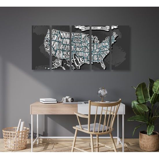 5-dielny obraz abstraktná mapa USA