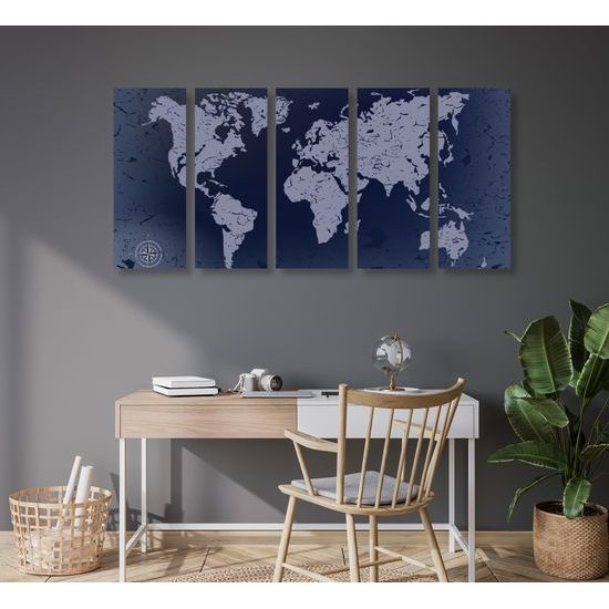 5-dielny obraz vintage mapa v modrom prevedení