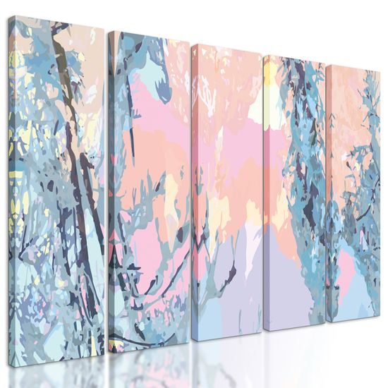 5-dielny obraz abstraktné zimné stromy