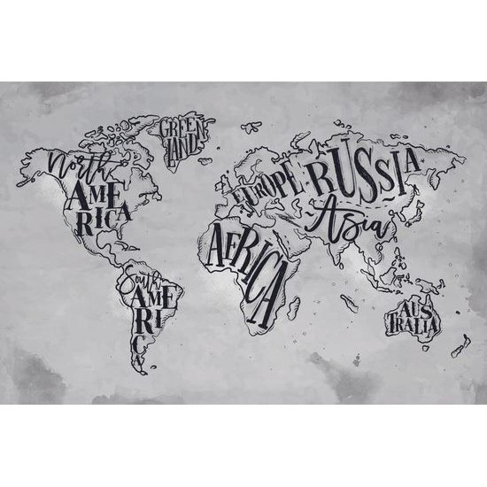 Samolepiaca tapeta abstraktná mapa celého sveta v čiernobielom prevedení
