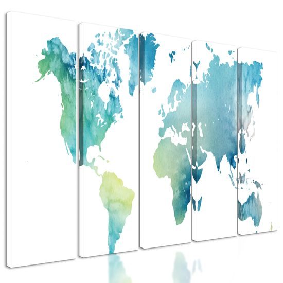 5-dielny obraz nádherná akvarelová mapa sveta