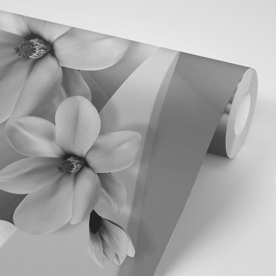 Samolepiaca tapeta nádherná magnólia v čiernobielom prevedení