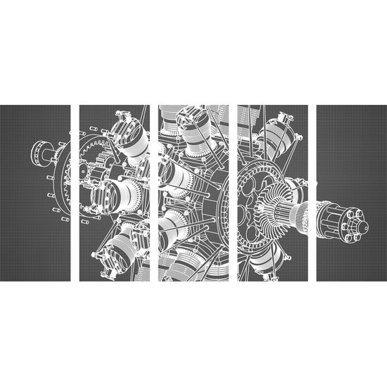 5-dielny obraz nákres motora