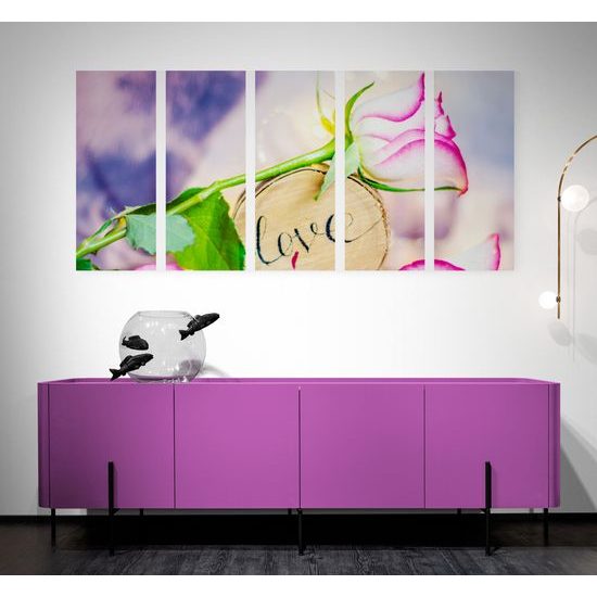 5-dielny obraz ruža a nápis Love