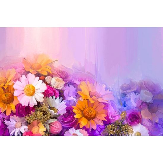 Samolepiaca tapeta olejomaľba kvetov v pastelových odtieňoch