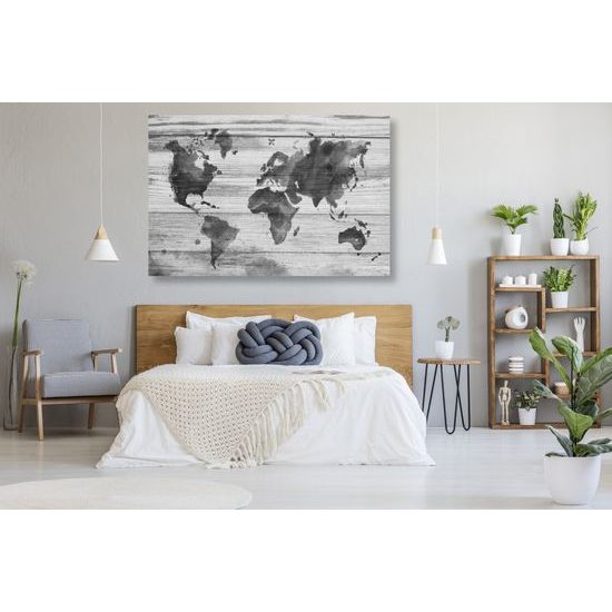 Obraz na korku čiernobiela mapa sveta na dreve
