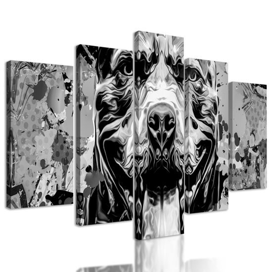 5-dielny obraz abstrakcia psa v čiernobielom prevedení