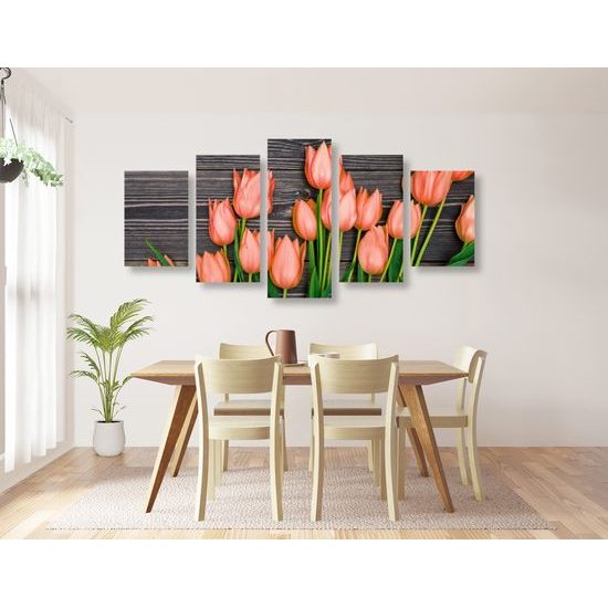 5-dielny obraz krásne tulipány v jarnej záhrade