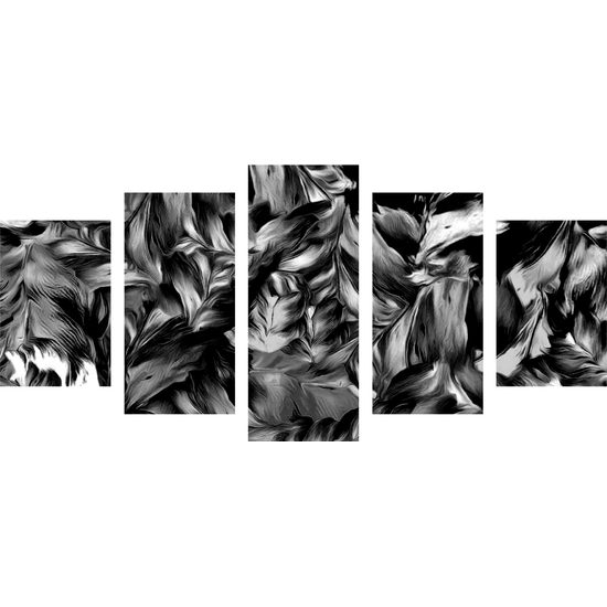 5-dielny obraz maľované pestrofarebné kvety v čiernobielom prevedení